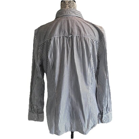 Jacob, dress shirt women's, XL, Black &white Striped button up high collar darts - Picture 4 of 16